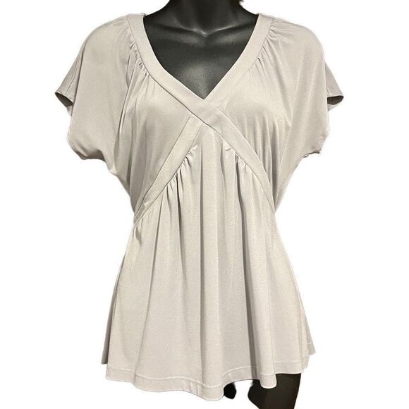 Apostrophe Gray V-Neck Batwing Sleeve Wrap Blouse Women’s Small - Picture 1 of 3